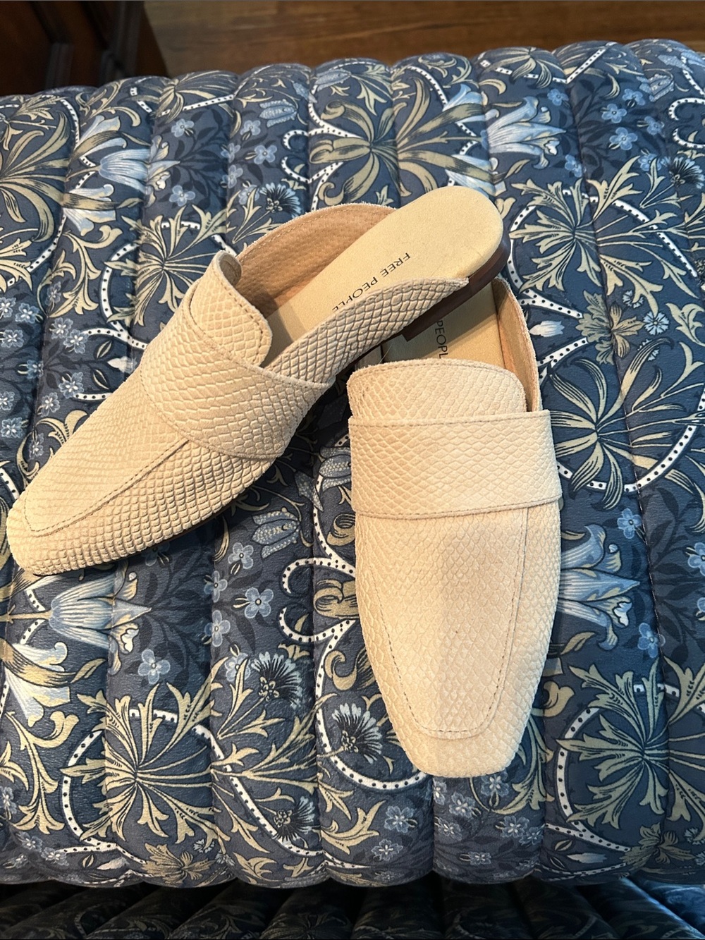Free People Cream Textured Slip-On Mules